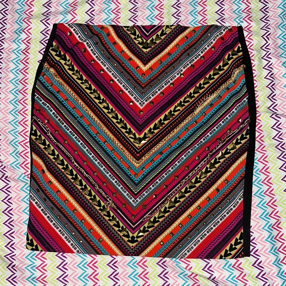 XOXO Multicolor Chevron Midi Skirt